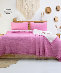 Müslin Yatak Örtüsü Fuşya - Ivory