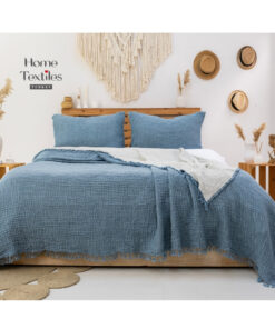 Müslin Yatak Örtüsü Petrol - Ivory