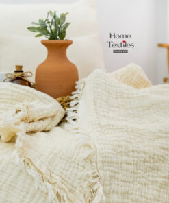 Ekru Renk 4 Tarafı Saçaklı Müslin Yatak Örtüsü