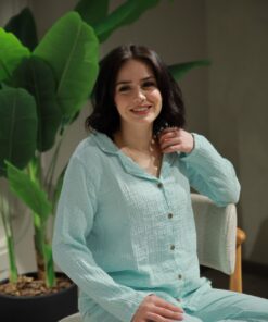 Müslin Pijama Takımı Turkuaz Renk Müslin Kumaş