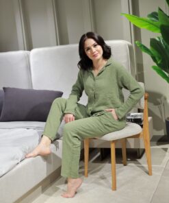 Müslin Pijama Takımı Yeşil Renk Müslin Kumaş