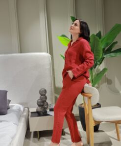 Müslin Pijama Takımı Bordo Renk Müslin Kumaş