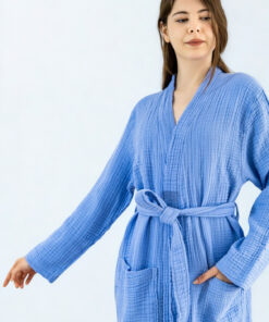 Buz Mavisi Müslin Bornoz
